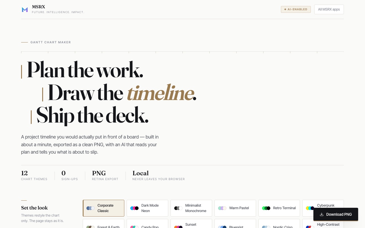 Easy-Peasy Gantt: home screen
