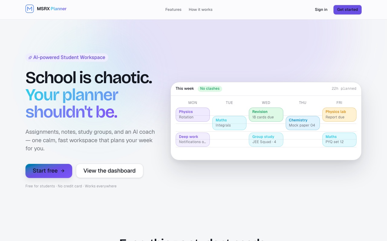 MSRX Planner: home screen
