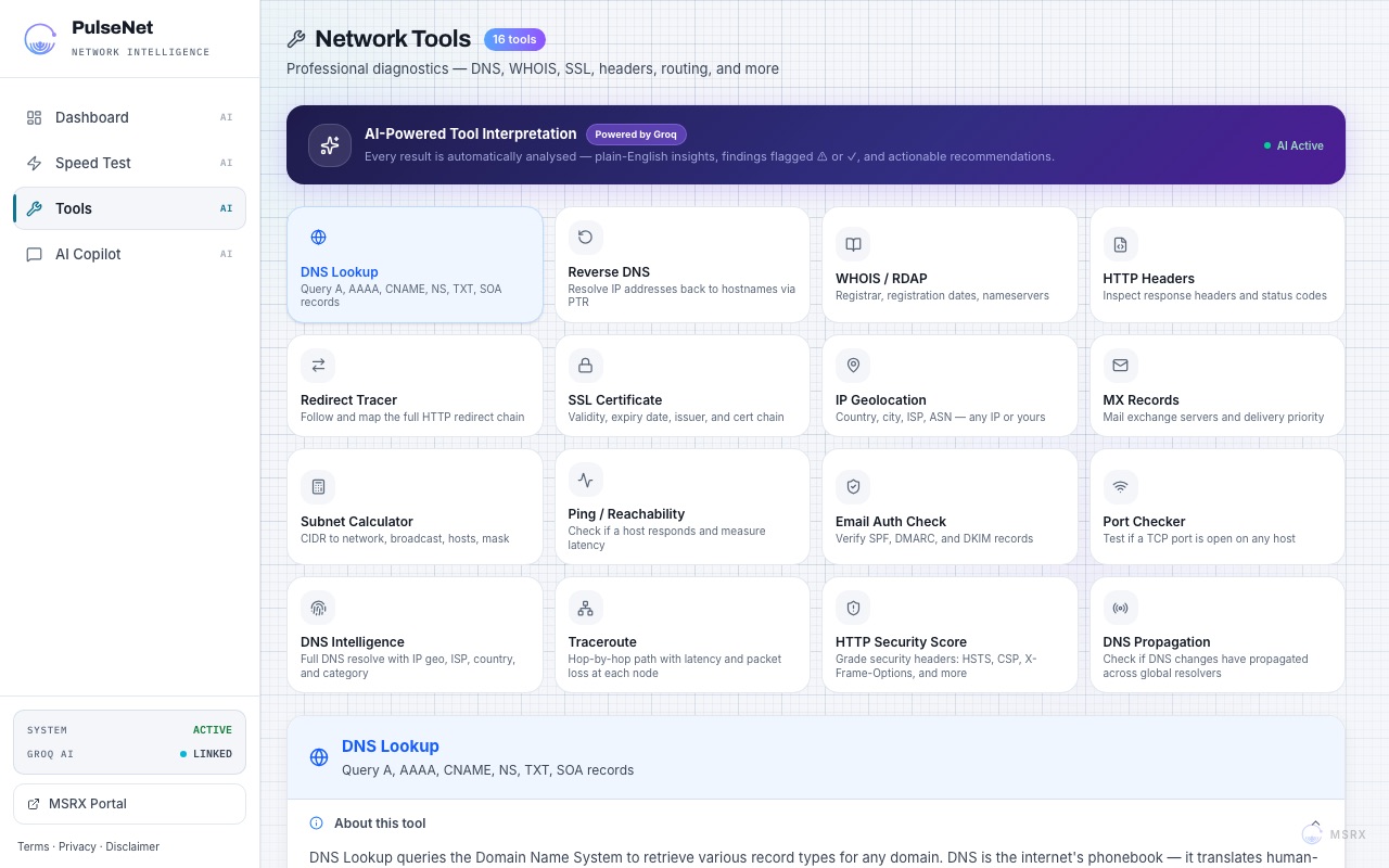 OrionPulseNet: Network Tools page